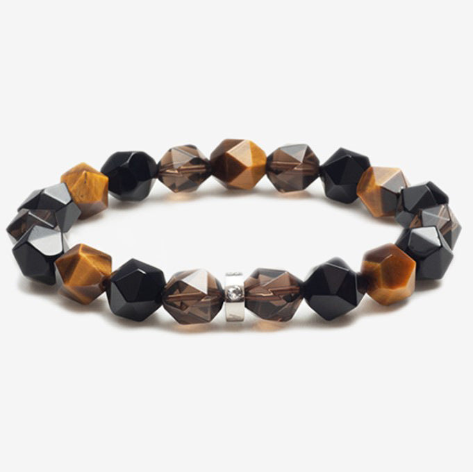 Smoky Quartz, Onyx & Tiger Eye Bracelet for Protection, Courage & Calmness