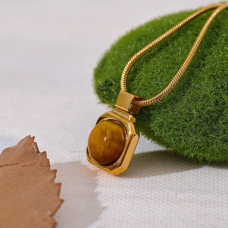 Tiger Eye Square Pendant Necklace for Courage