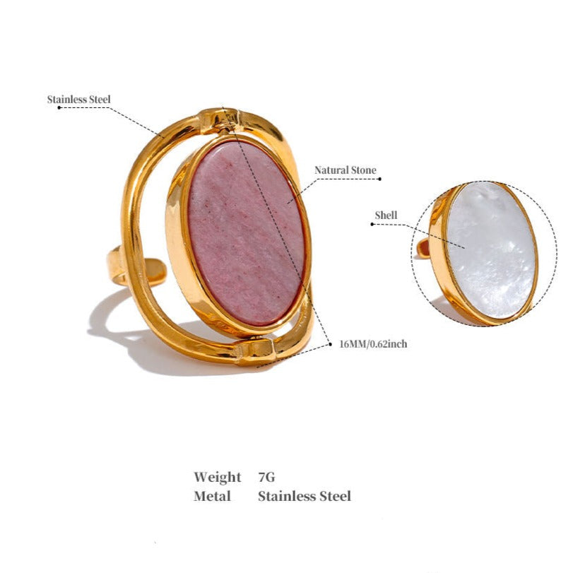 Rhodochrosite & Shell Reversable Ring for Love & Joy